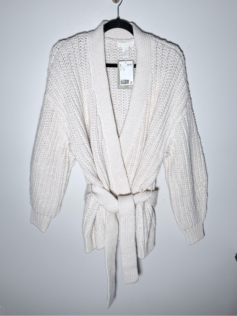H&M Chunky Knit Belted Cardigan - Cream